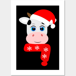 Cow Reindeer Hat Santa Christmas Lights Posters and Art